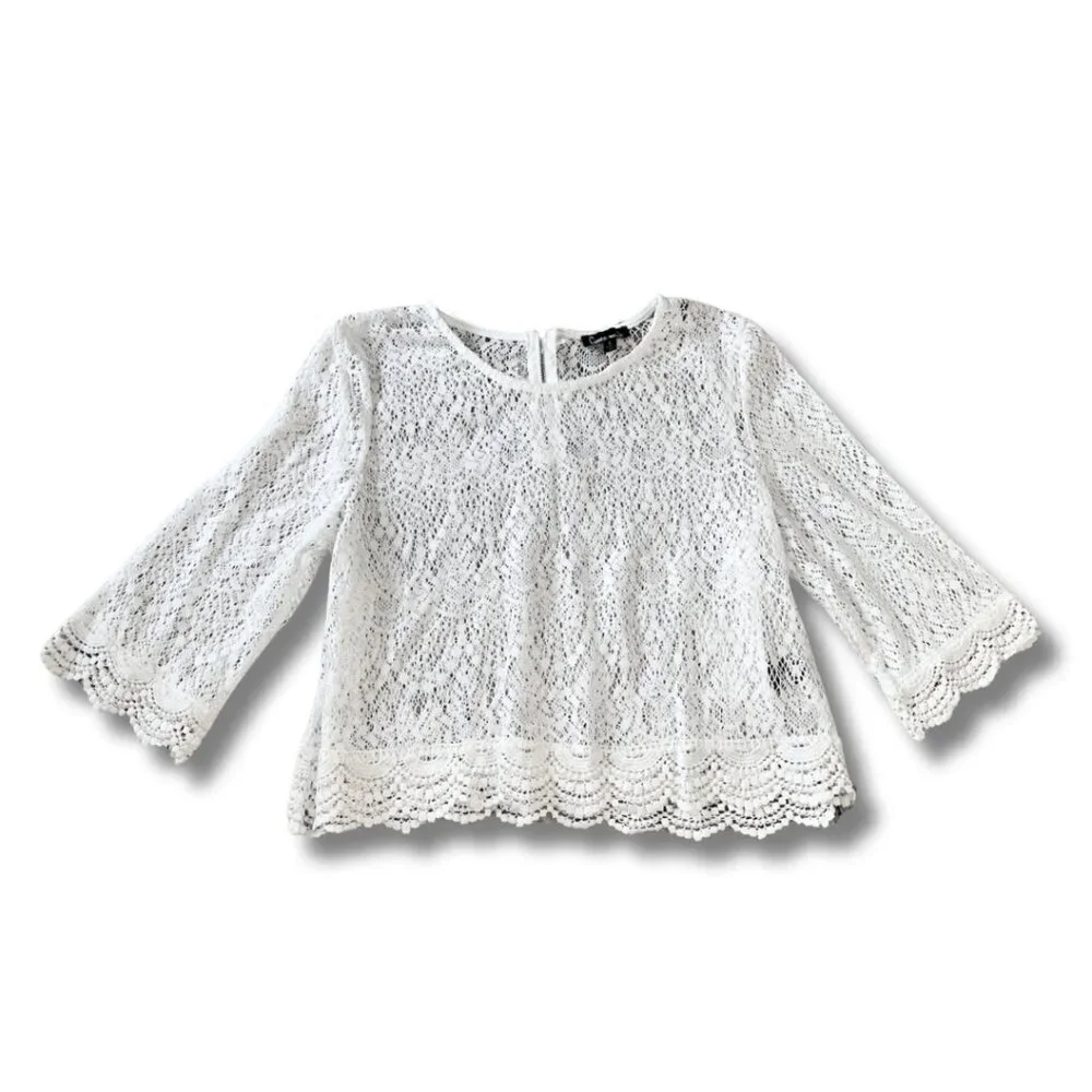 Haute Monde White 3/4 Bell Sleeve Women's Lace Blouse Large